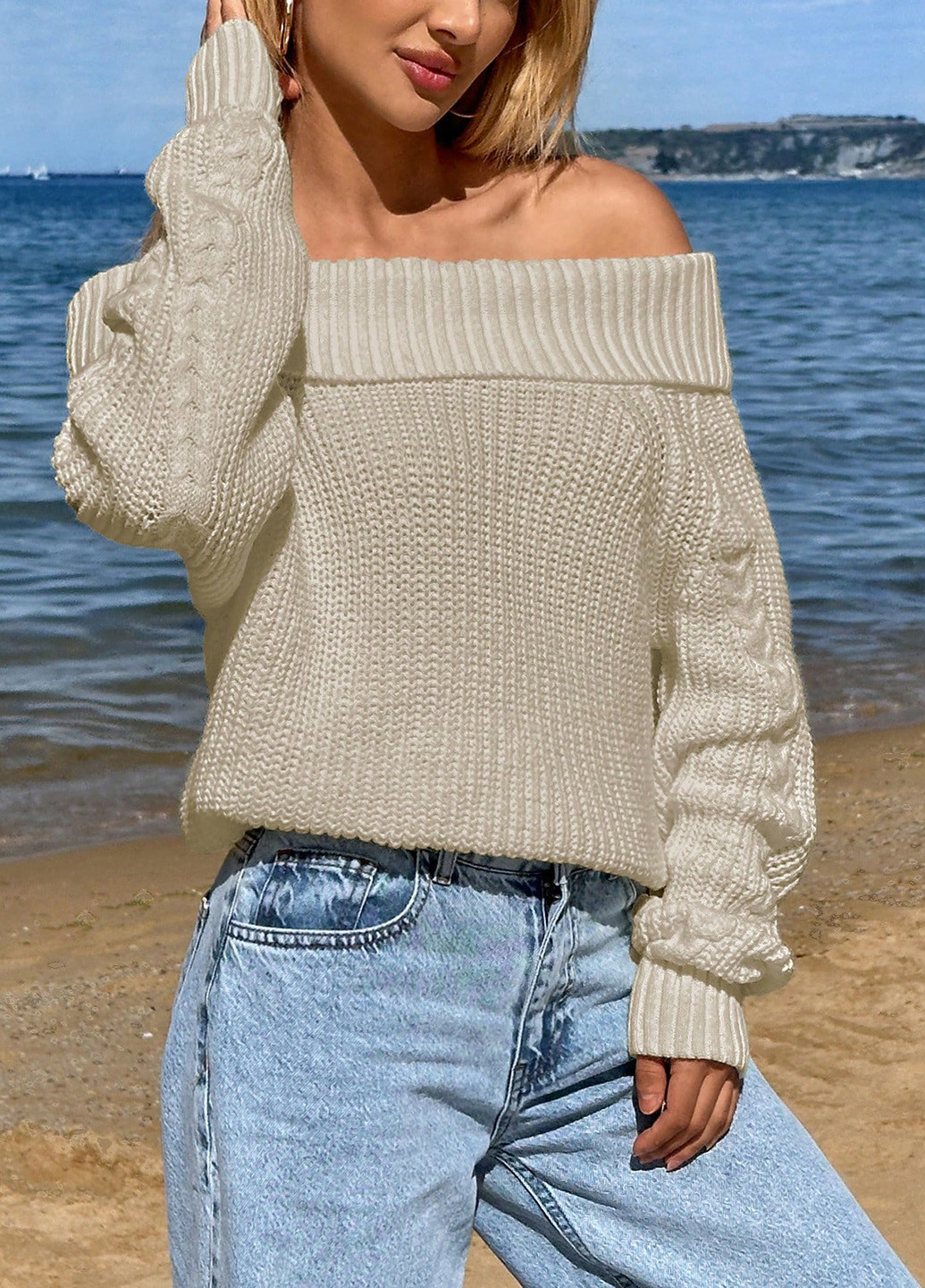 Светло-бежевый демисезонный свитер SHEIN