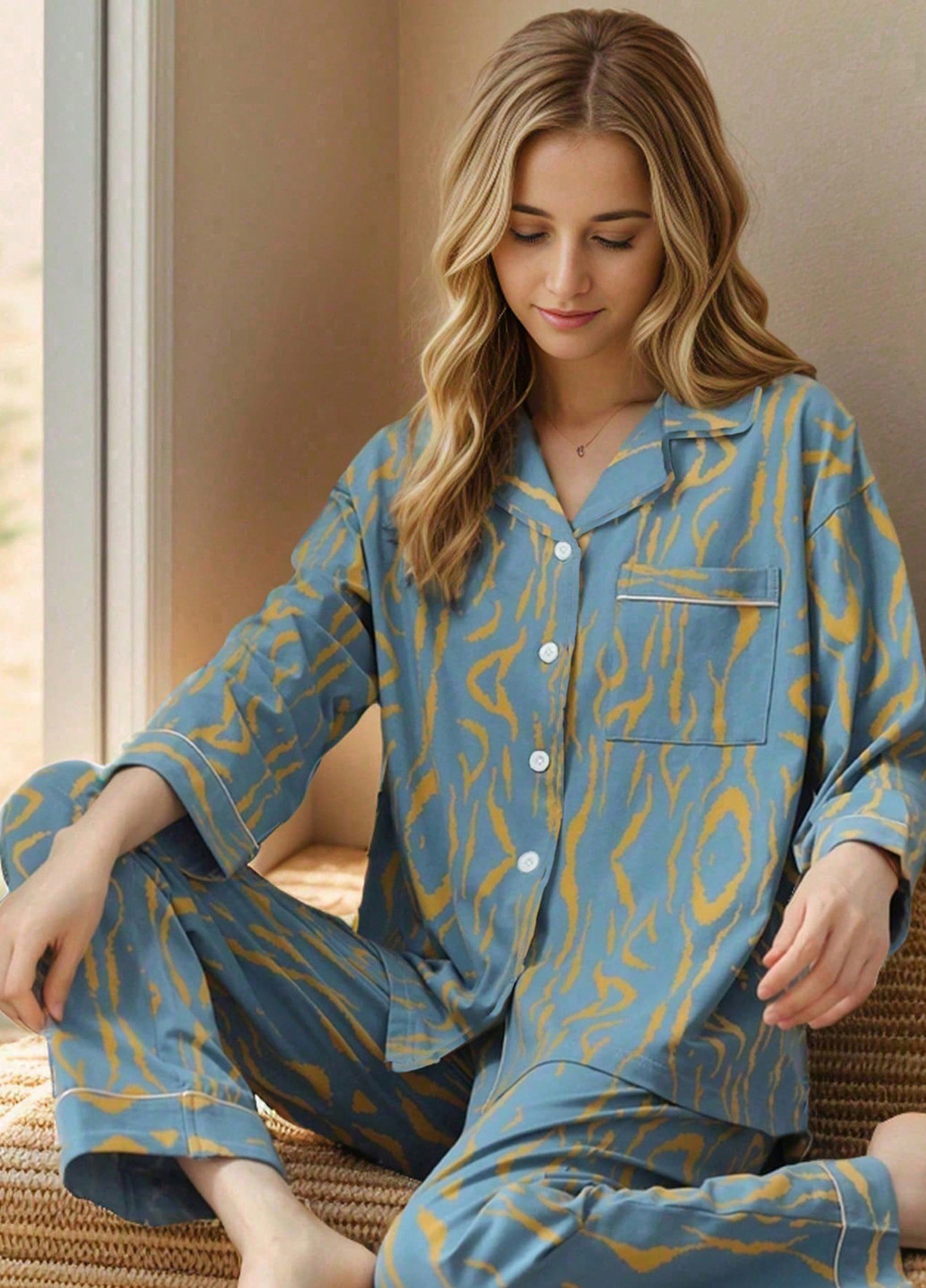 Сіро-голубий всесезон піжама (сорочка, штани) сорочка + брюки SHEIN