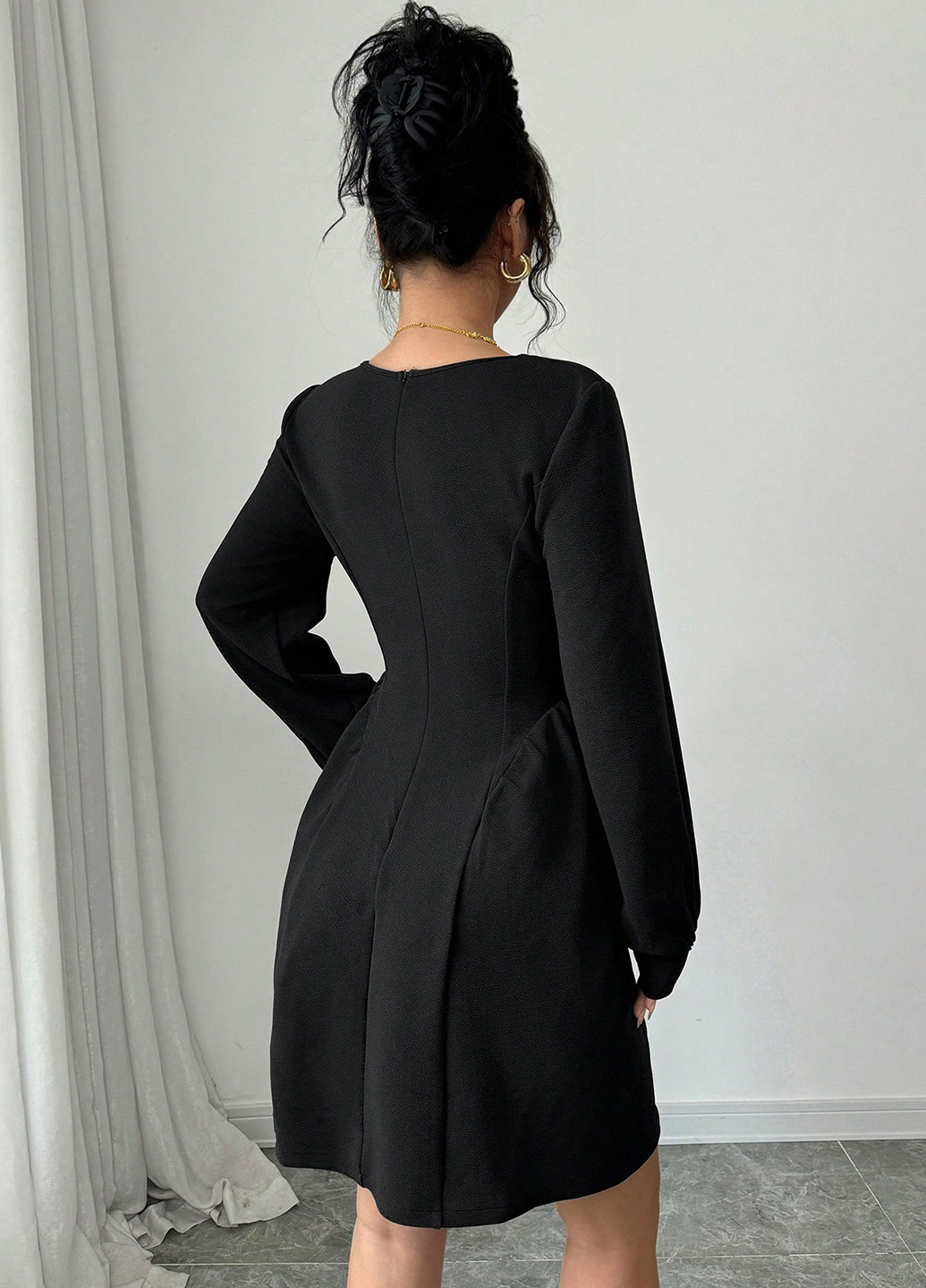 Темно-синее коктейльное платье клеш SHEIN однотонное