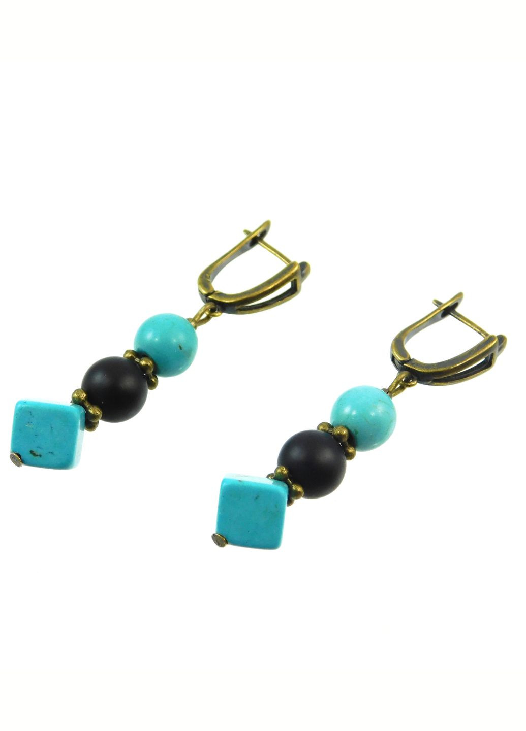 Ексклюзивні сережки "Маренго" Бірюза, Шунгіт 5,5 см Fursa fashion cерьги (254025372)