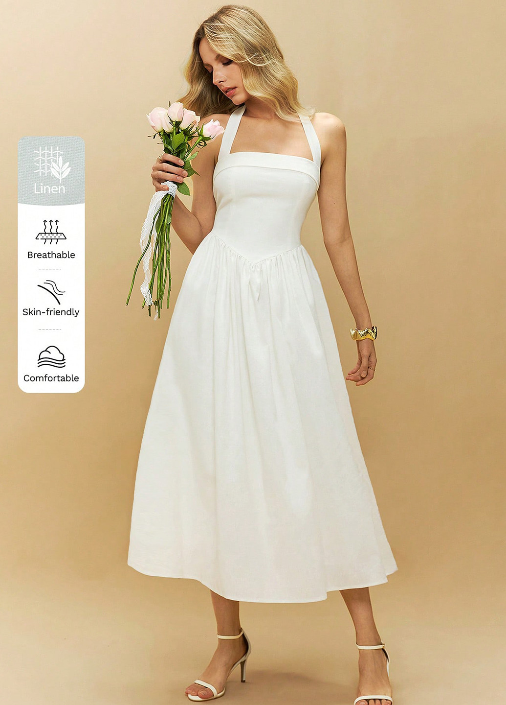 Білий коктейльна, кежуал сукня з відкритою спиною SHEIN однотонна