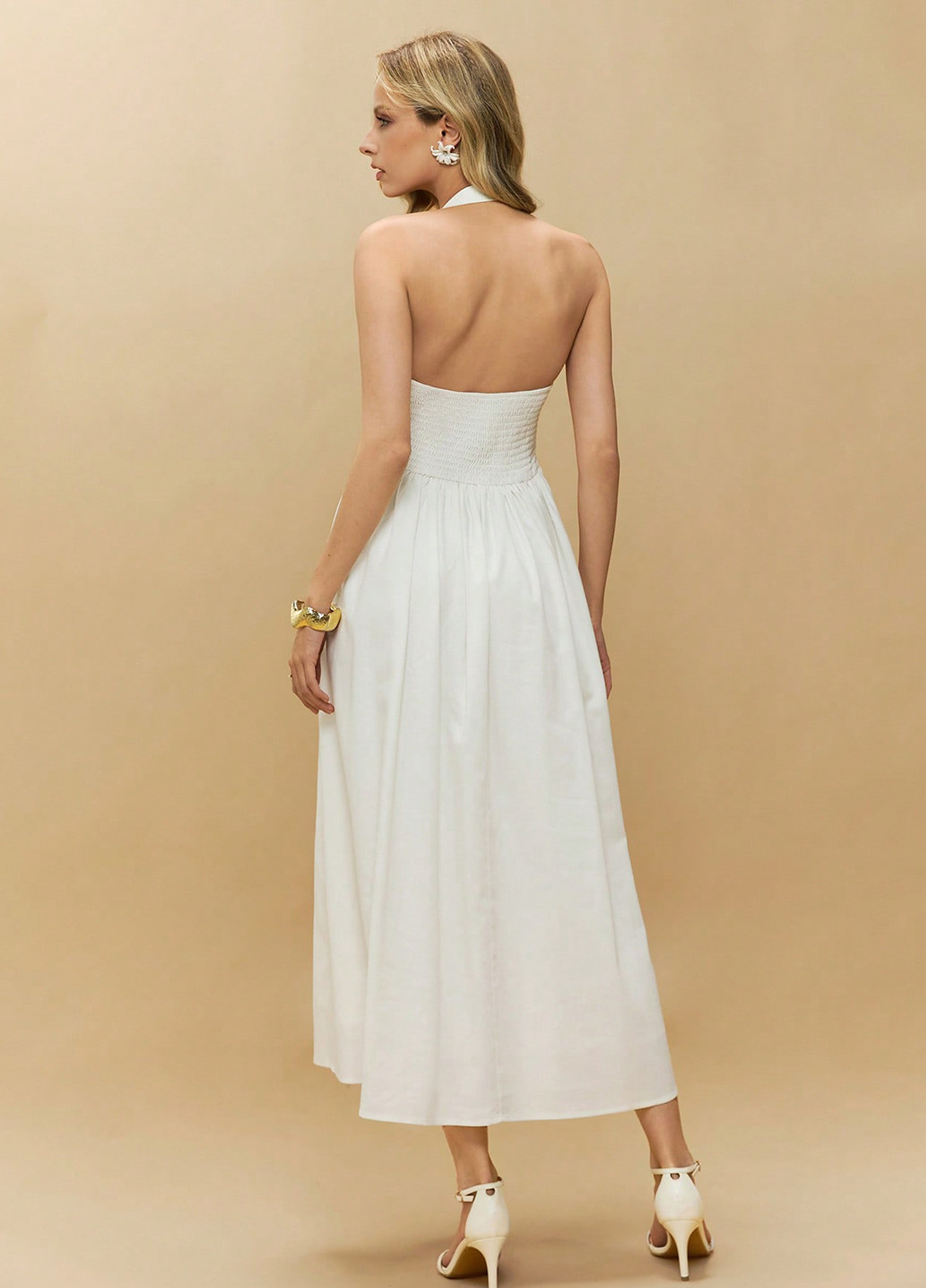 Білий коктейльна, кежуал сукня з відкритою спиною SHEIN однотонна