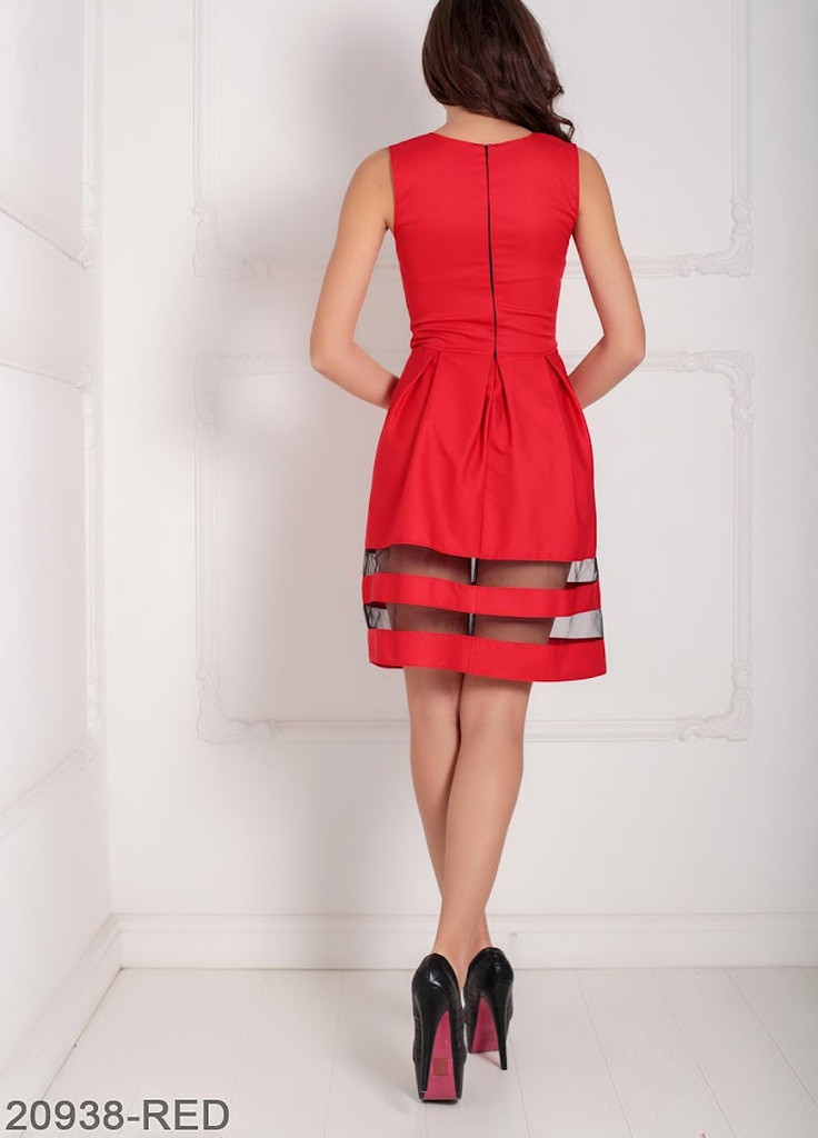 Червона кежуал ошатне лялькове плаття з котон-мемори зі вставками з євро-сітки tina червоний Podium однотонна