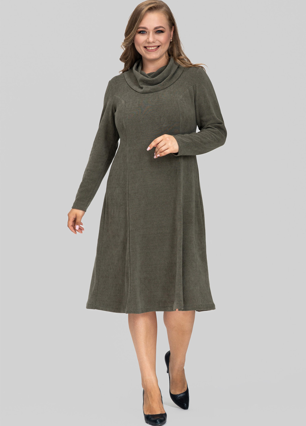 Оливковое (хаки) кэжуал платье клеш A'll Posa однотонное