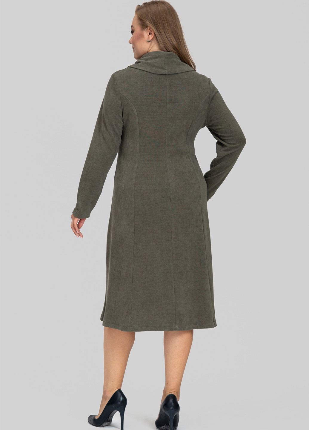 Оливковое (хаки) кэжуал платье клеш A'll Posa однотонное