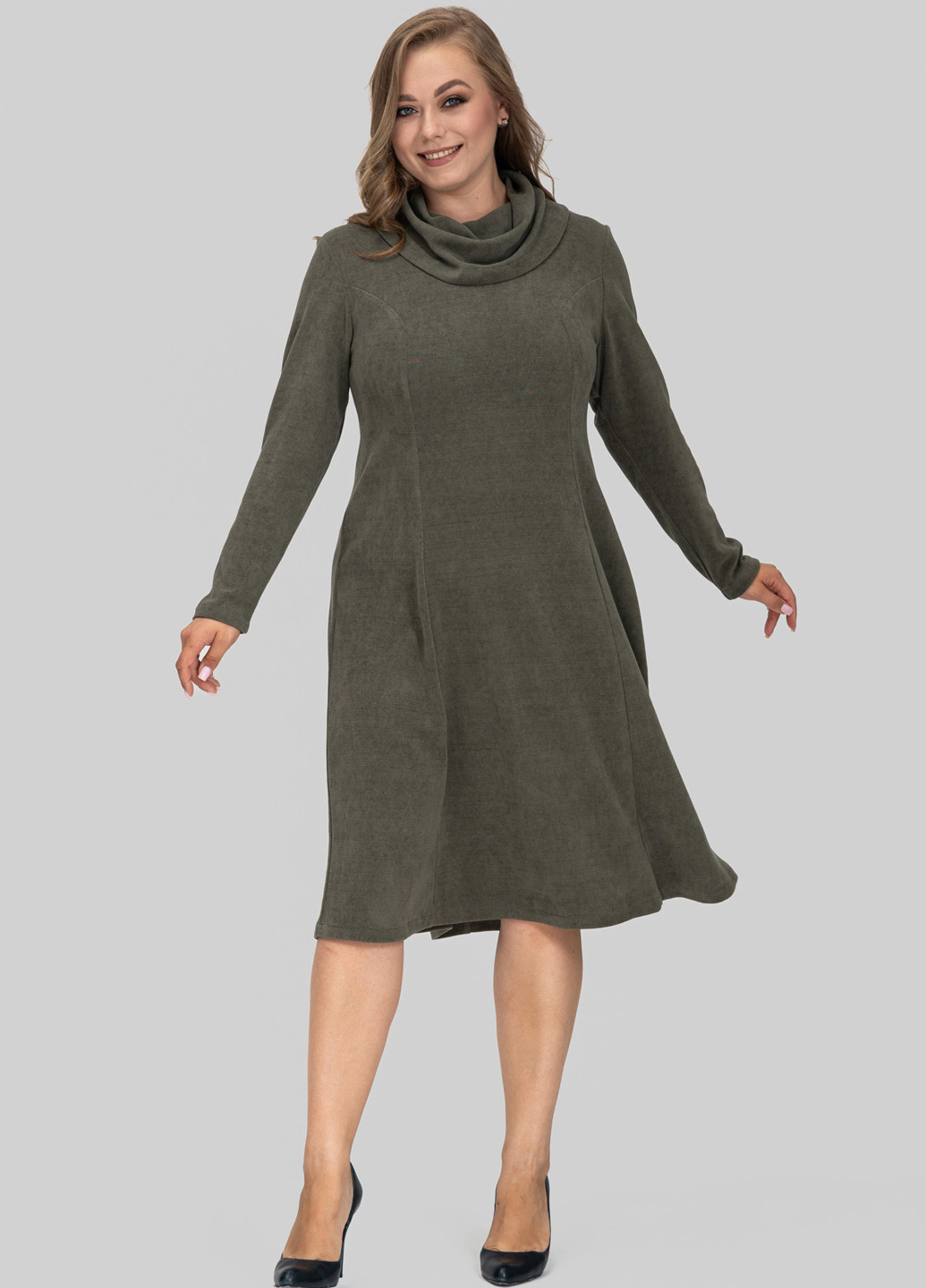 Оливковое (хаки) кэжуал платье клеш A'll Posa однотонное