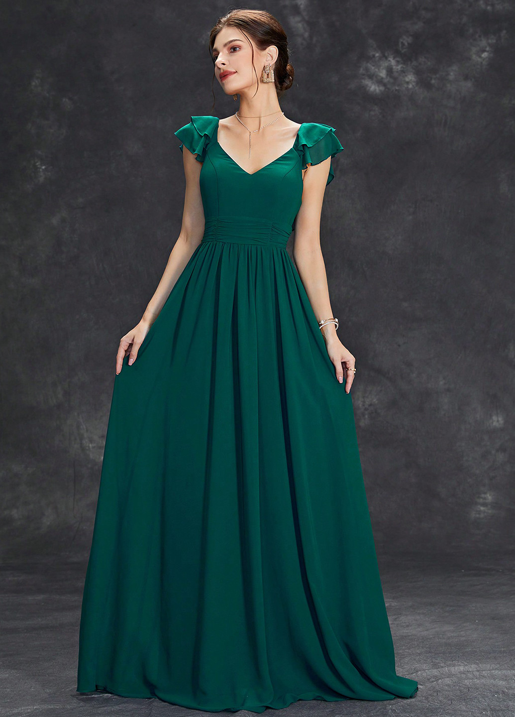 Темно-зеленое вечернее платье а-силуэт SHEIN однотонное