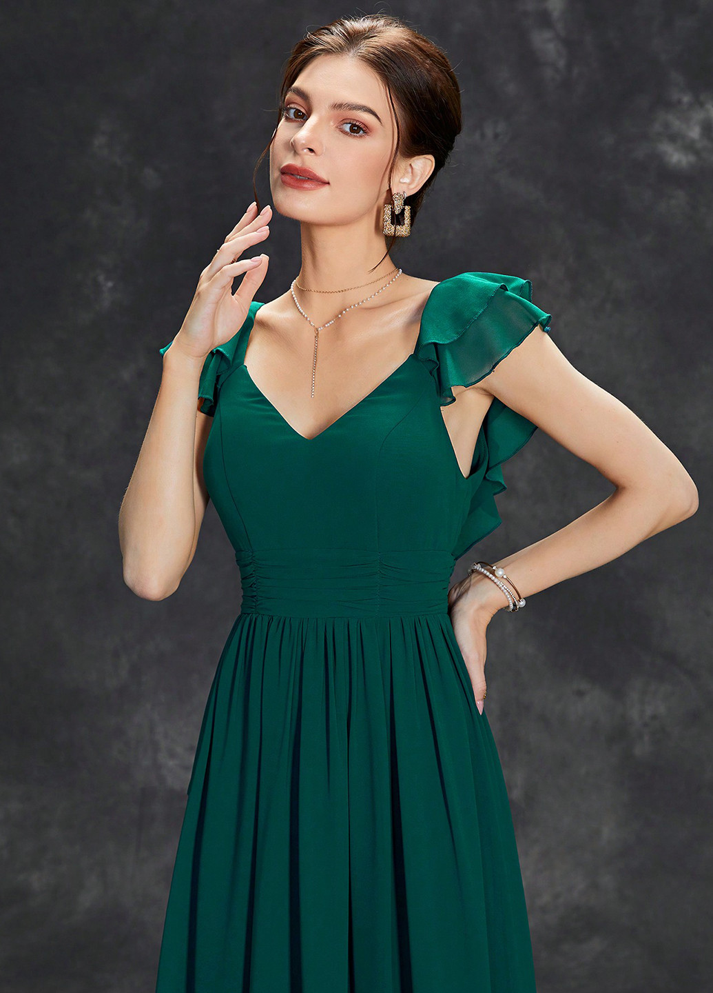 Темно-зеленое вечернее платье а-силуэт SHEIN однотонное