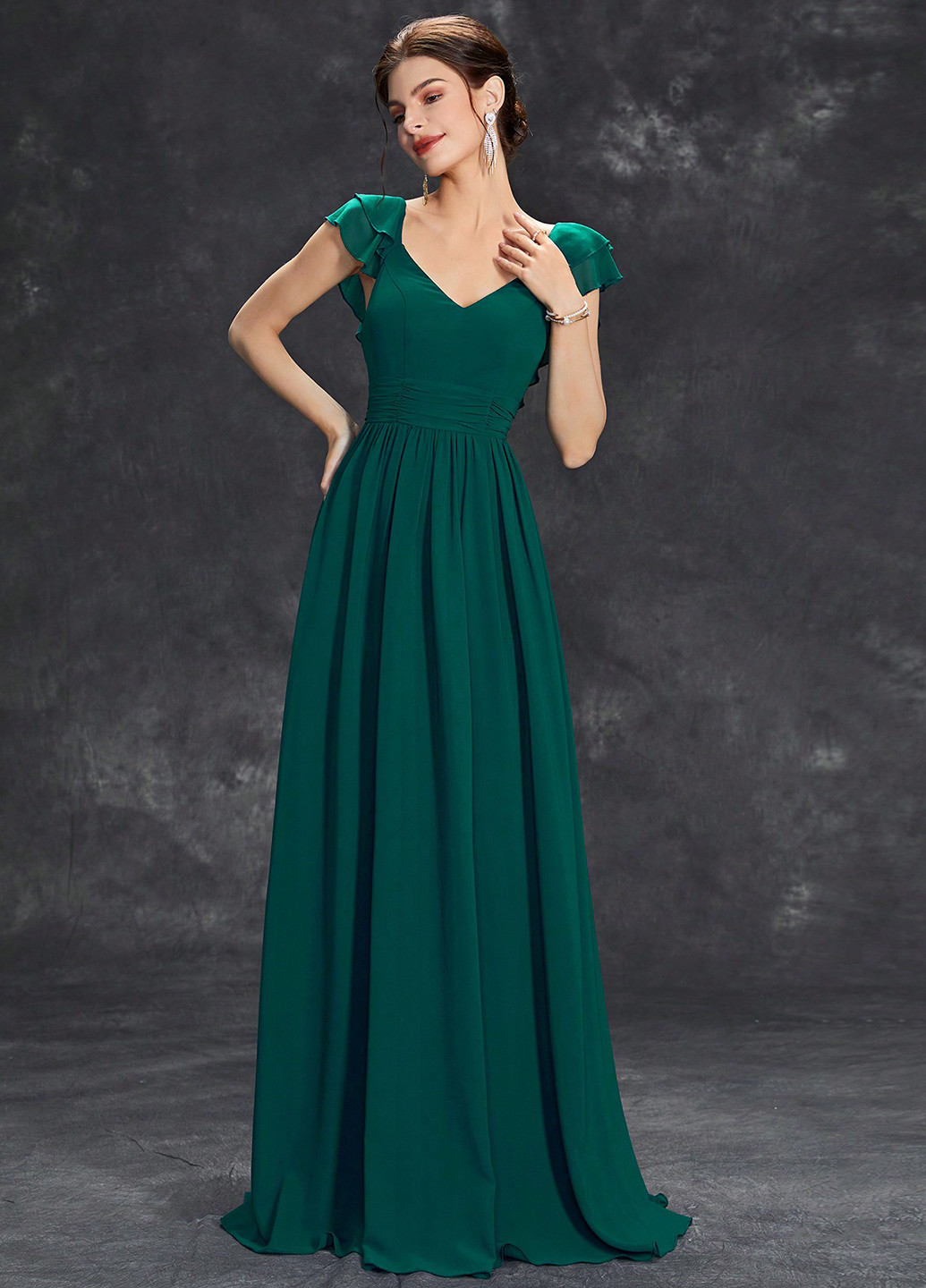 Темно-зеленое вечернее платье а-силуэт SHEIN однотонное