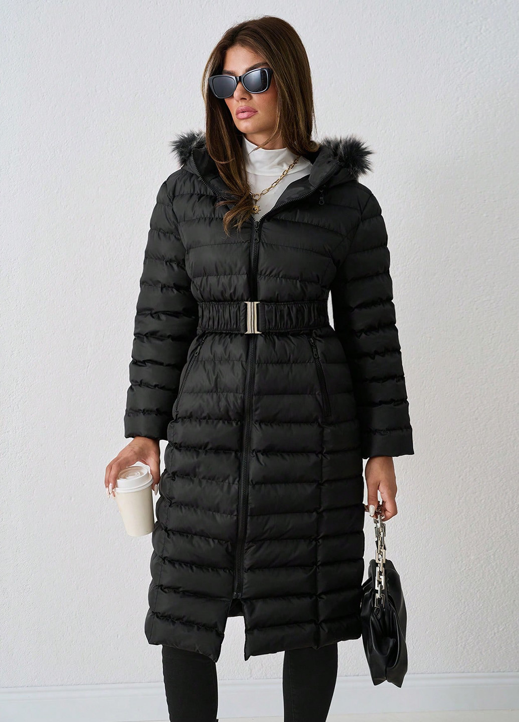 Черная зимняя куртка куртка-пальто SHEIN