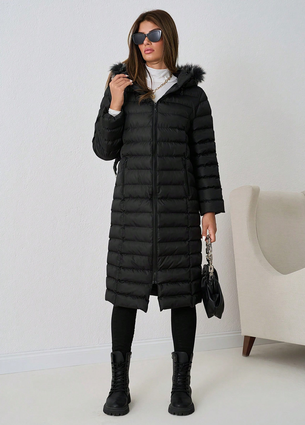 Черная зимняя куртка куртка-пальто SHEIN