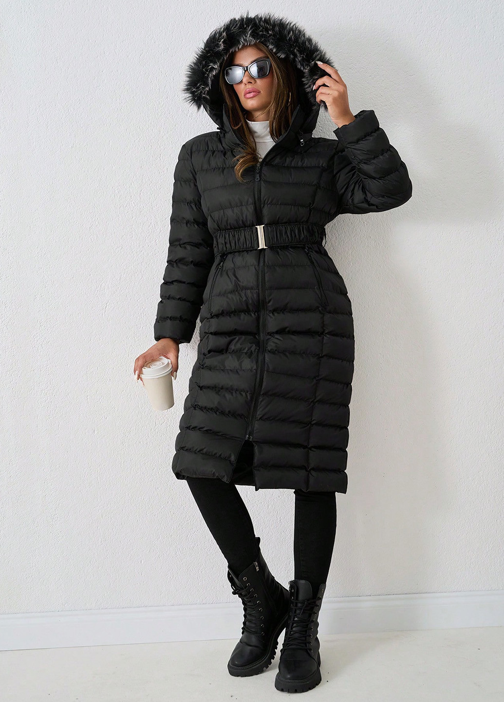 Черная зимняя куртка куртка-пальто SHEIN