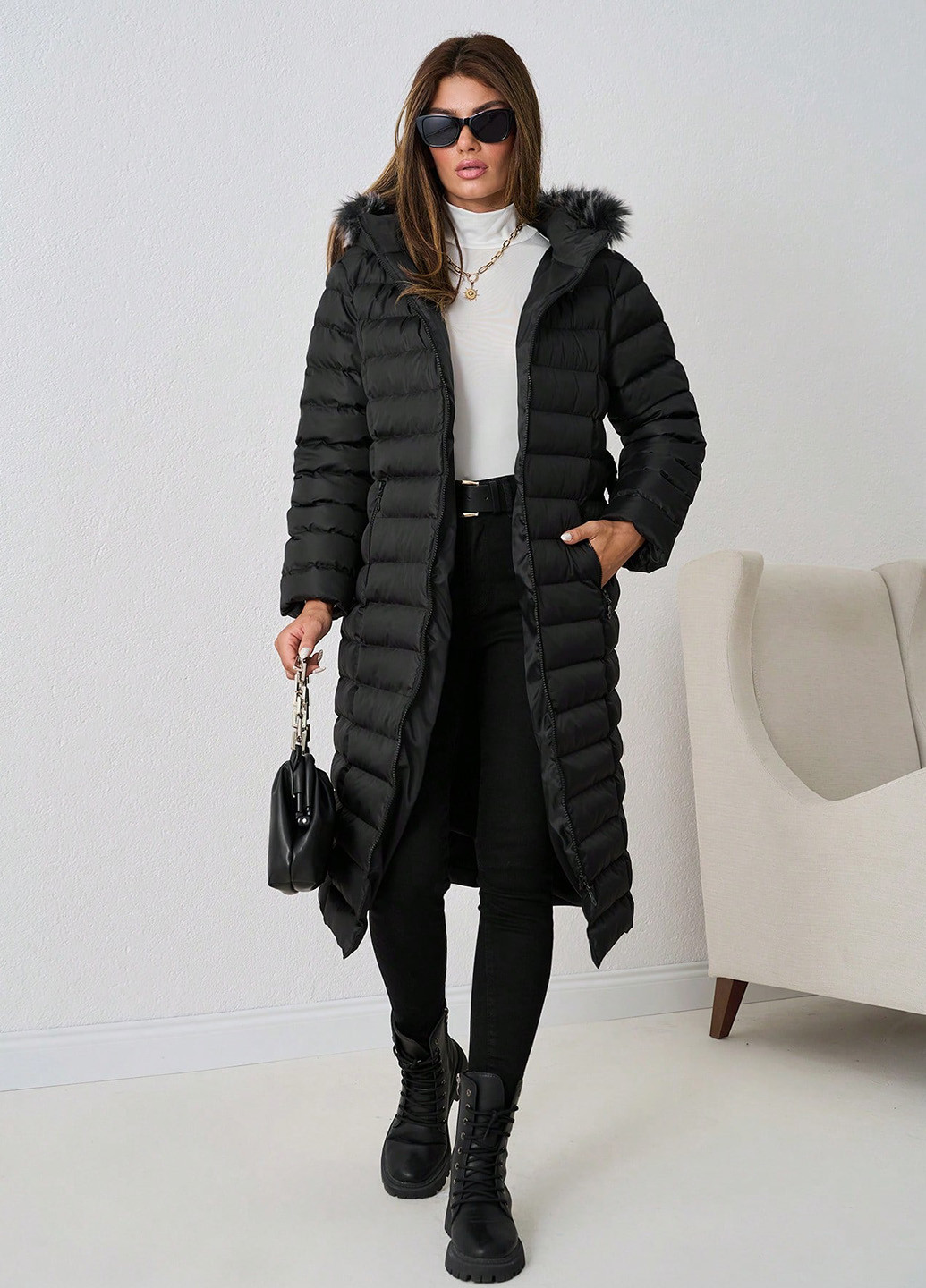 Черная зимняя куртка куртка-пальто SHEIN