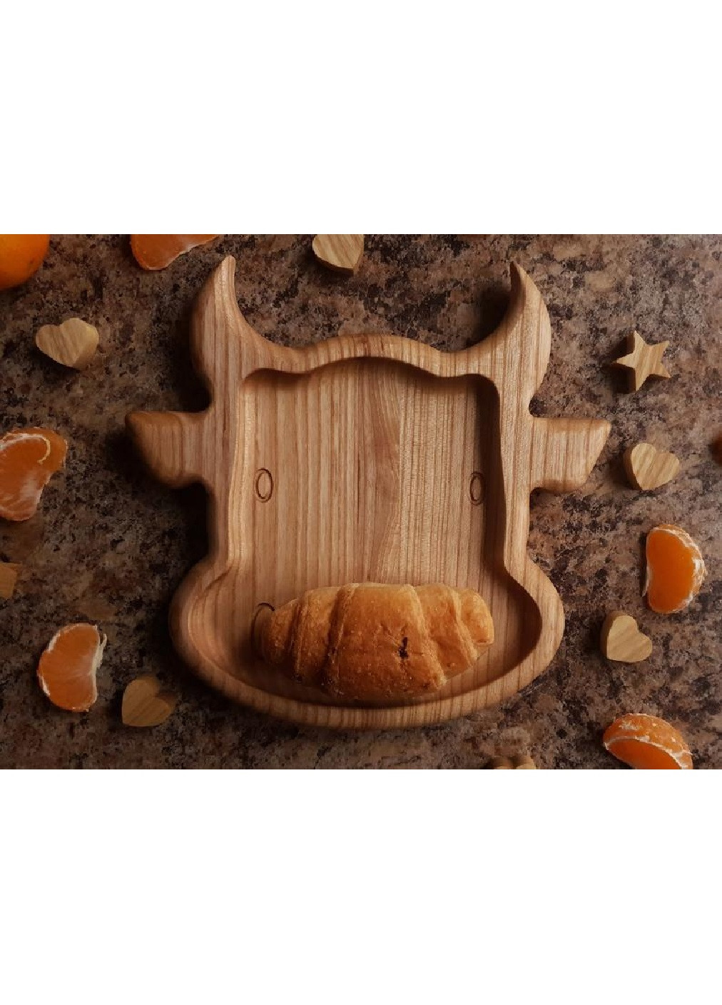 Дерев'яна дитяча тарілка посуд ручної роботи Бичок з Вашим індивідуальним написом 175х170х20 мм (473401-Prob) Unbranded (254568060)