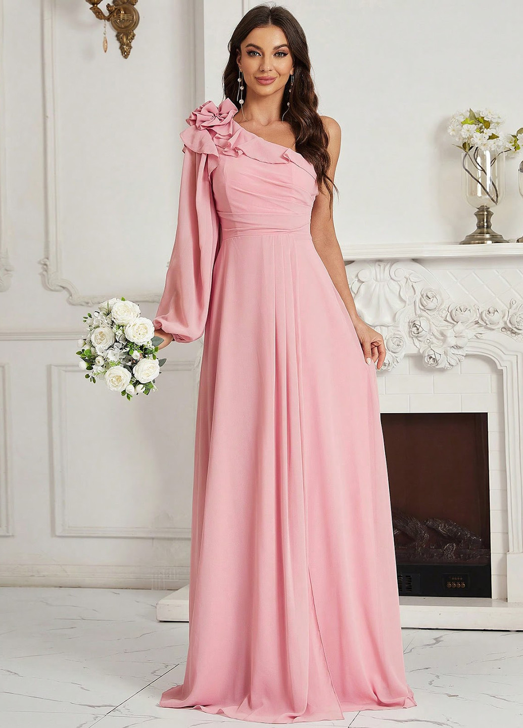 Світло-рожева святковий, вечірня сукня а-силует SHEIN однотонна