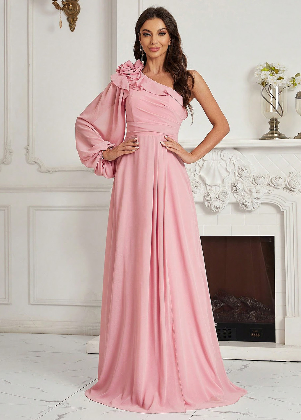 Світло-рожева святковий, вечірня сукня а-силует SHEIN однотонна