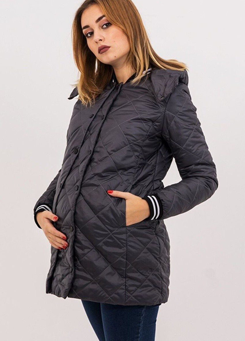 Серая демисезонная серая демисезонная куртка для беременных со съемной вставкой на животик и съемным капюшоном To Be