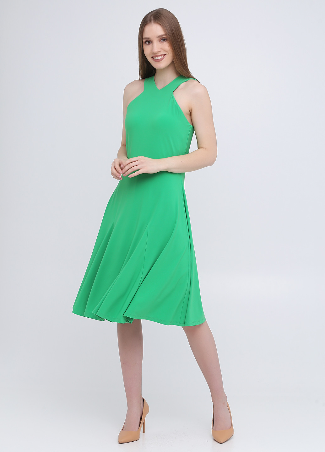 Зеленое коктейльное платье клеш Ralph Lauren однотонное