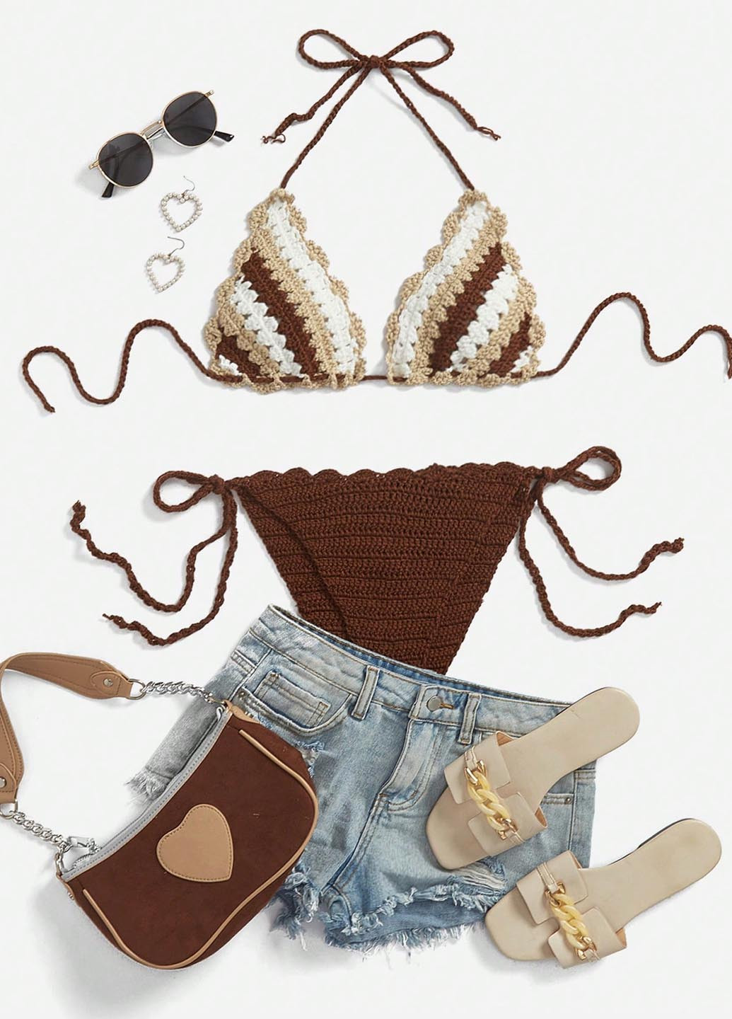 Комбинированный летний купальник (лиф, трусики) бикини, раздельный SHEIN