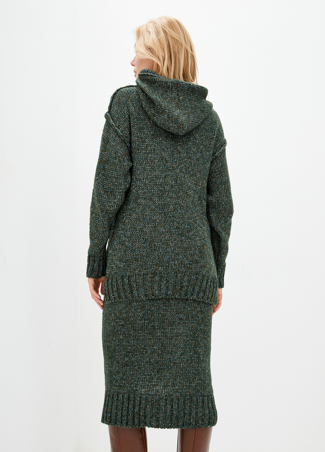 Костюм (свитер, юбка) Sewel юбочный меланж темно-зелёный кэжуал акрил