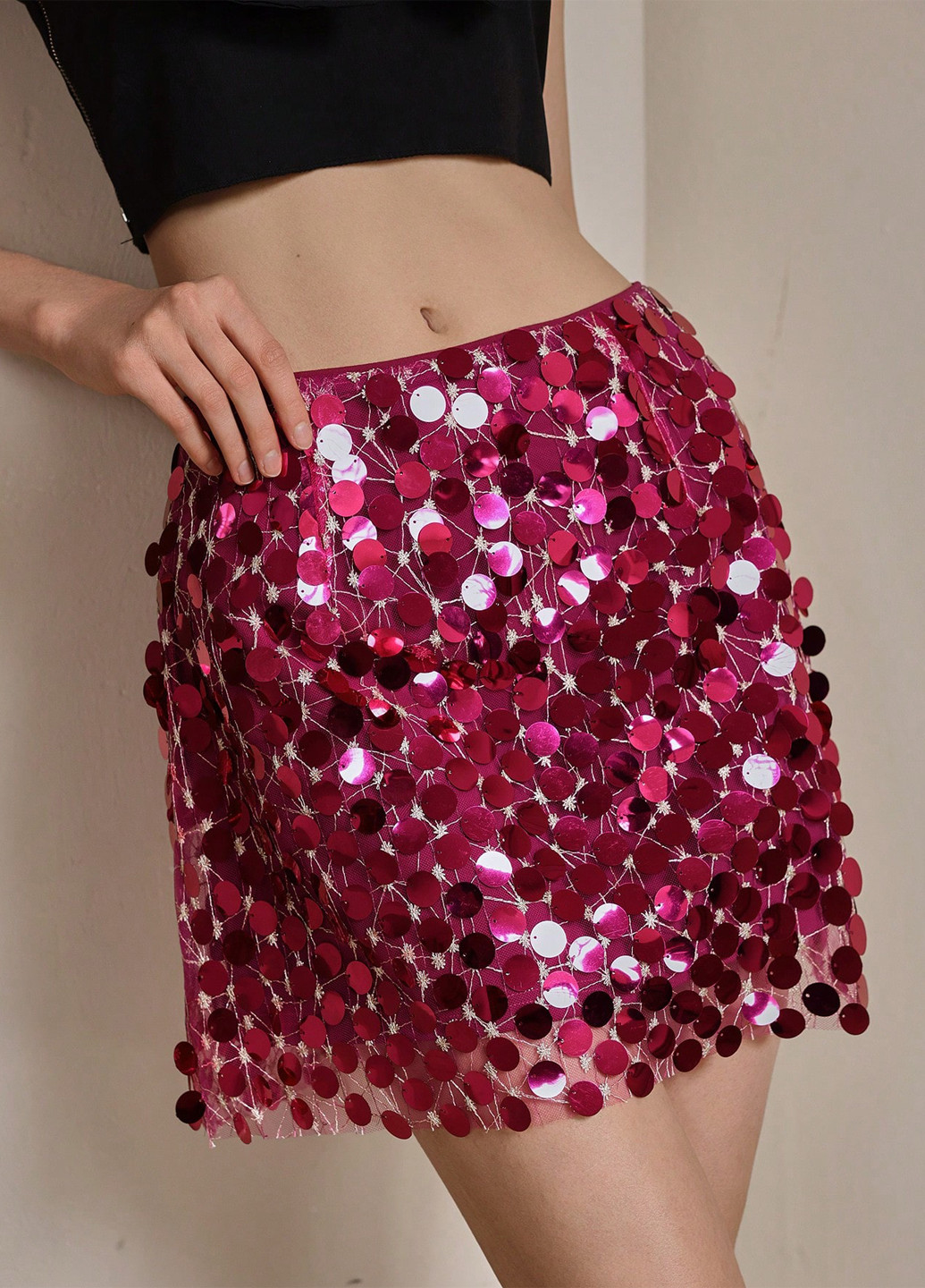 Фуксиновая коктейльный, вечерний однотонная юбка SHEIN а-силуэта (трапеция)