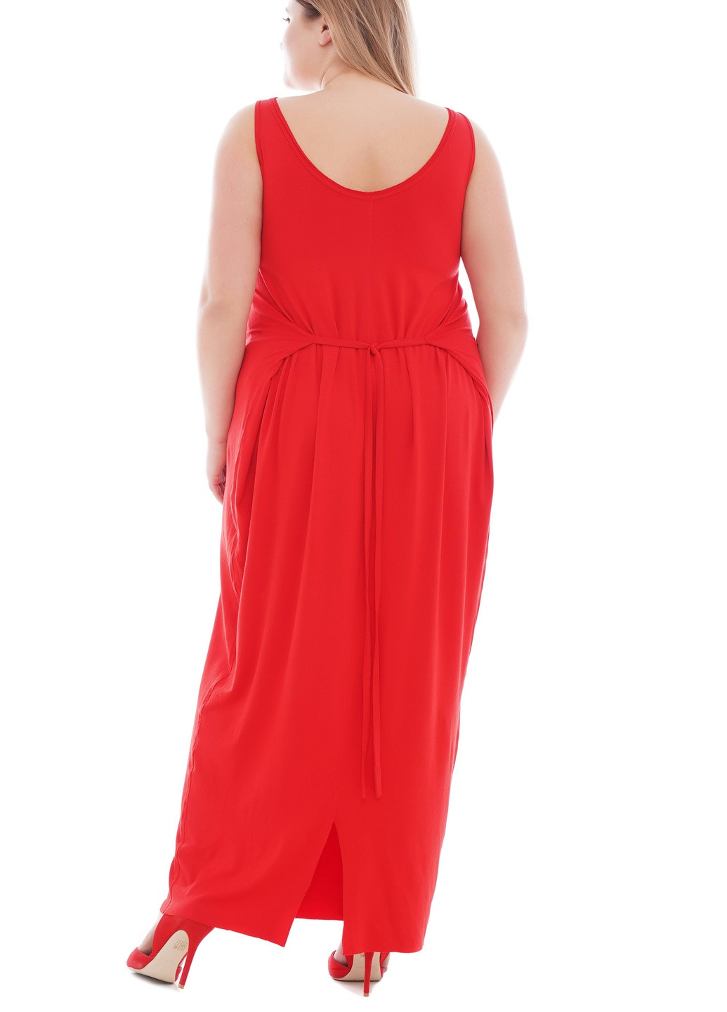 Срібна кежуал сукня трансформер для повних довга в підлогу червоного кольору без рукавів сукня-трансформер AURA однотонна