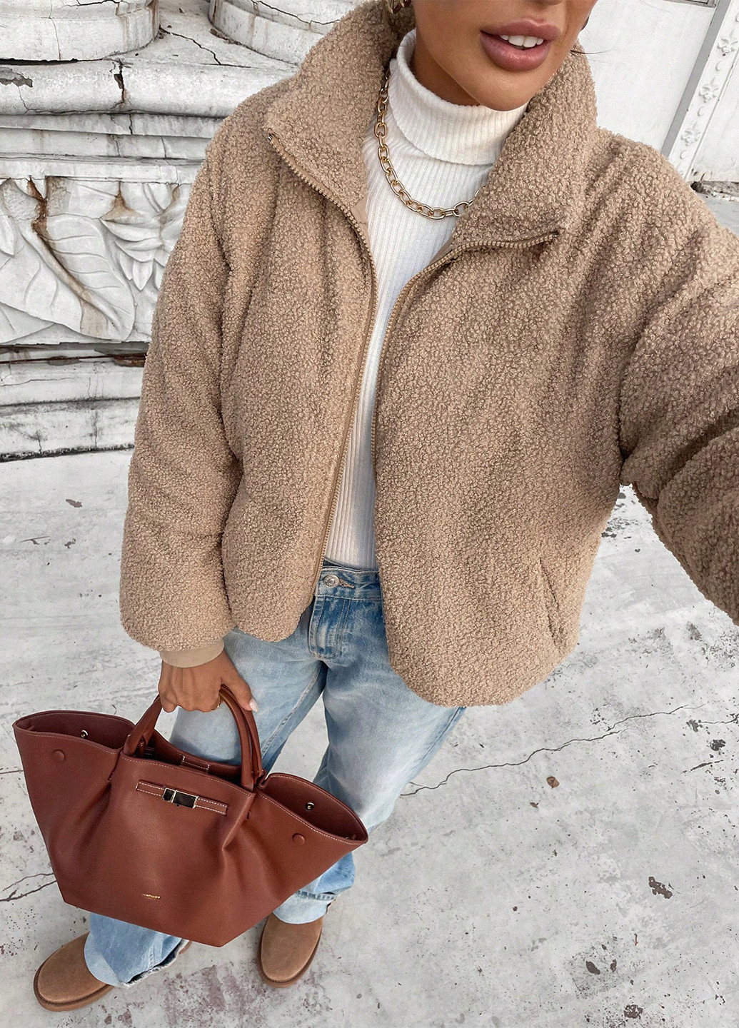 Темно-бежевая демисезонная куртка SHEIN