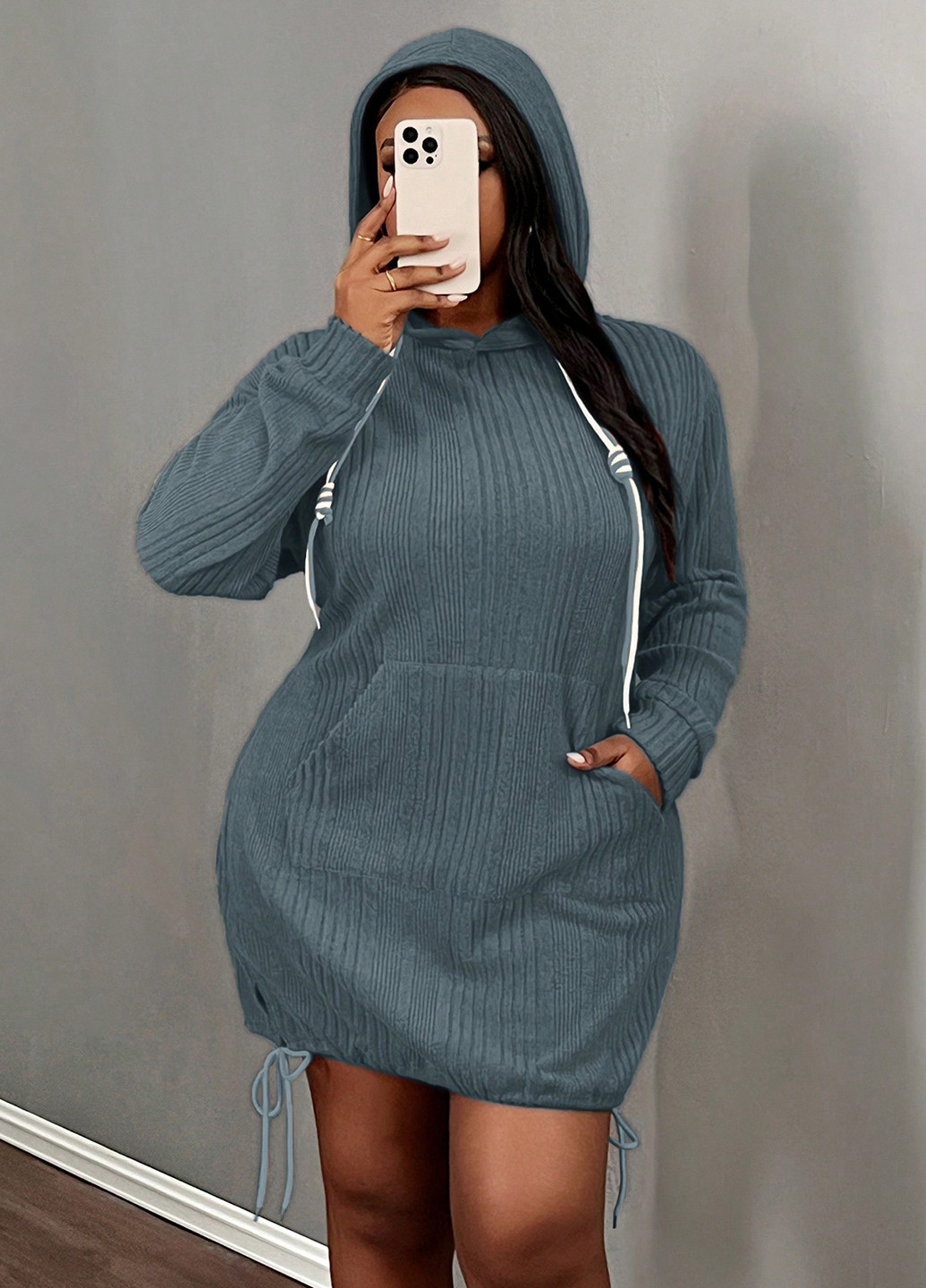 Синее кэжуал платье платье-худи SHEIN однотонное