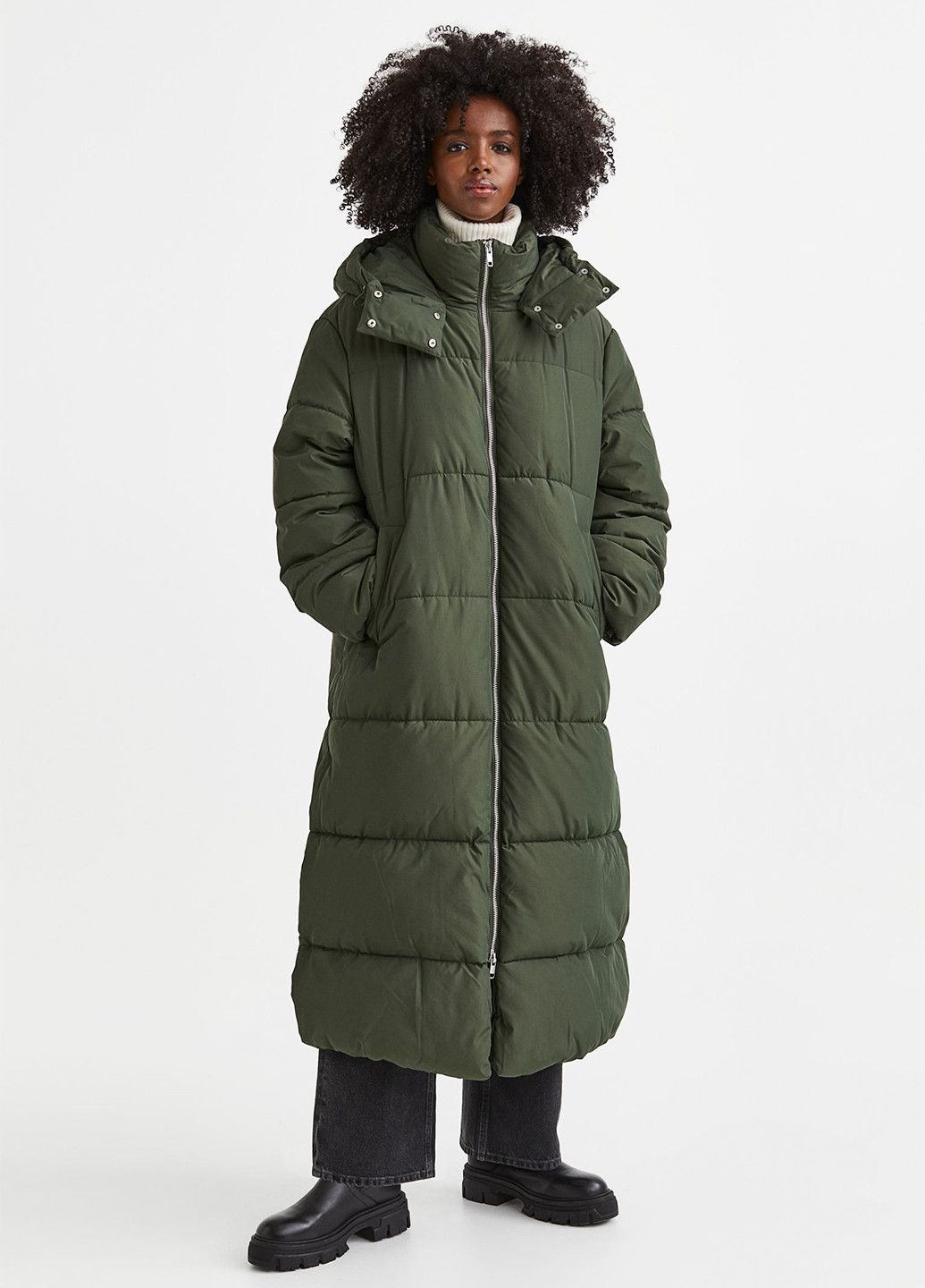 Оливкова (хакі) демісезонна куртка удлинена H&M