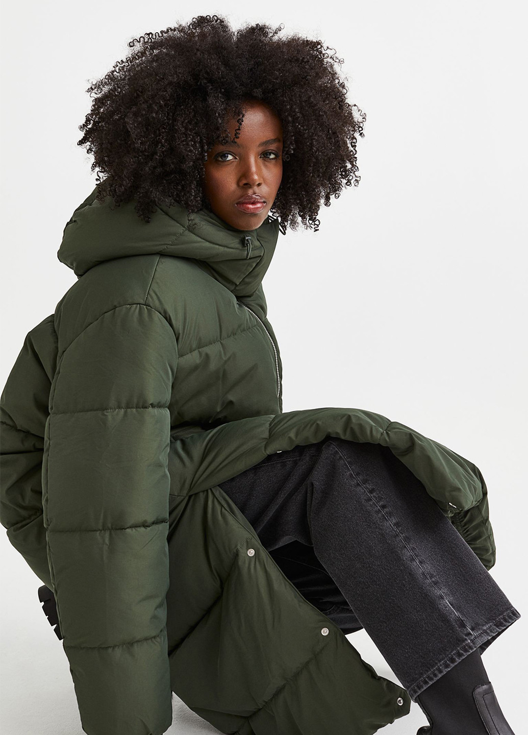 Оливковая (хаки) демисезонная куртка подовжена H&M