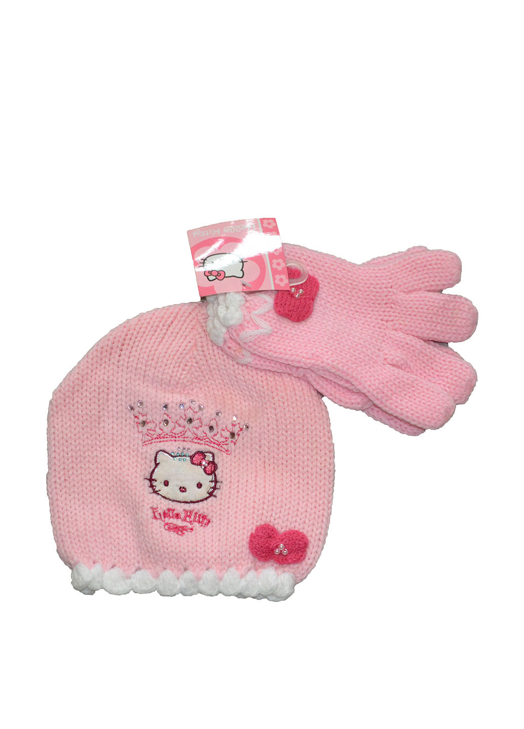 Розовый демисезонный комплект (шапки, перчатки) Disney