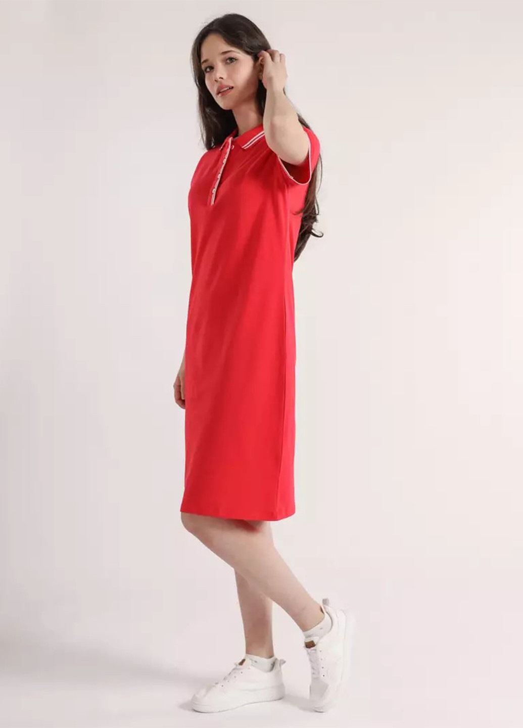 Красное кэжуал платье поло BBL однотонное