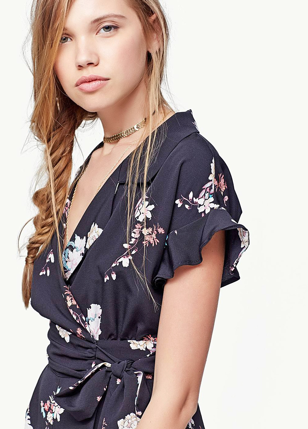 Комбинезон Stradivarius комбинезон-брюки цветочный тёмно-синий кэжуал