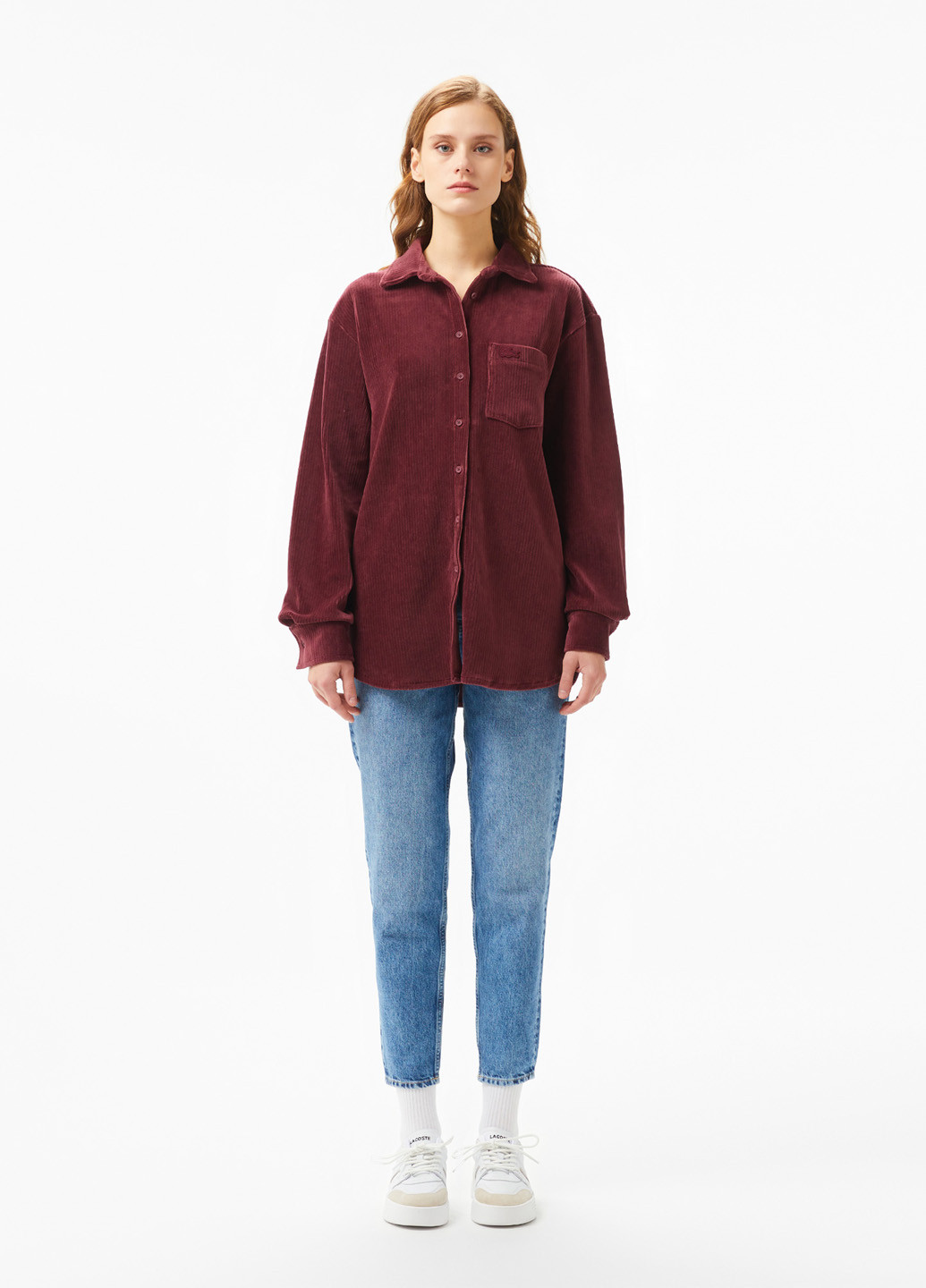 Вишневая кэжуал рубашка однотонная Lacoste