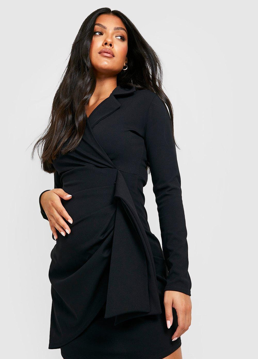 Чорна кежуал сукня сукня-жакет, на запах Boohoo однотонна