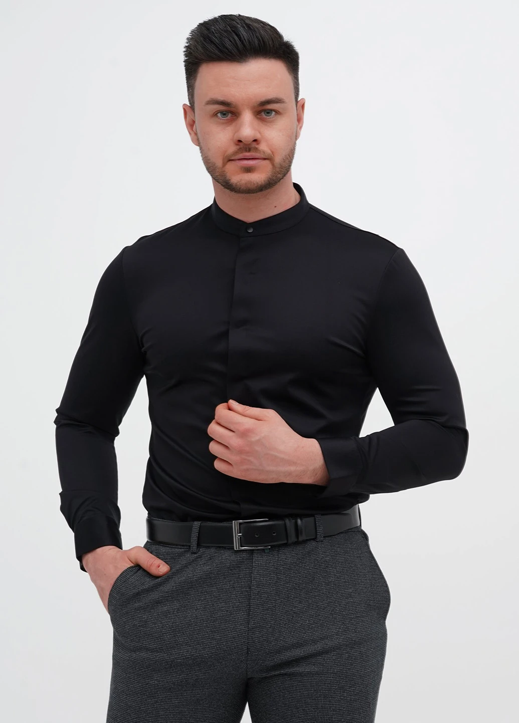 Черная вечерний, кэжуал рубашка однотонная Trend Collection
