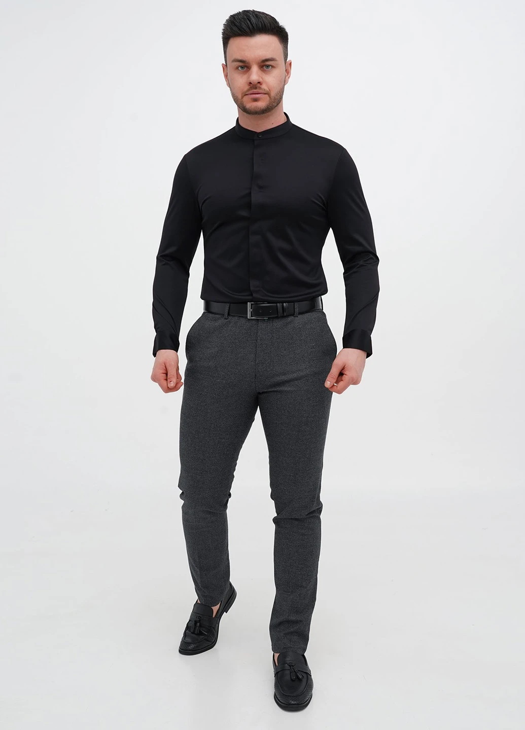 Черная вечерний, кэжуал рубашка однотонная Trend Collection