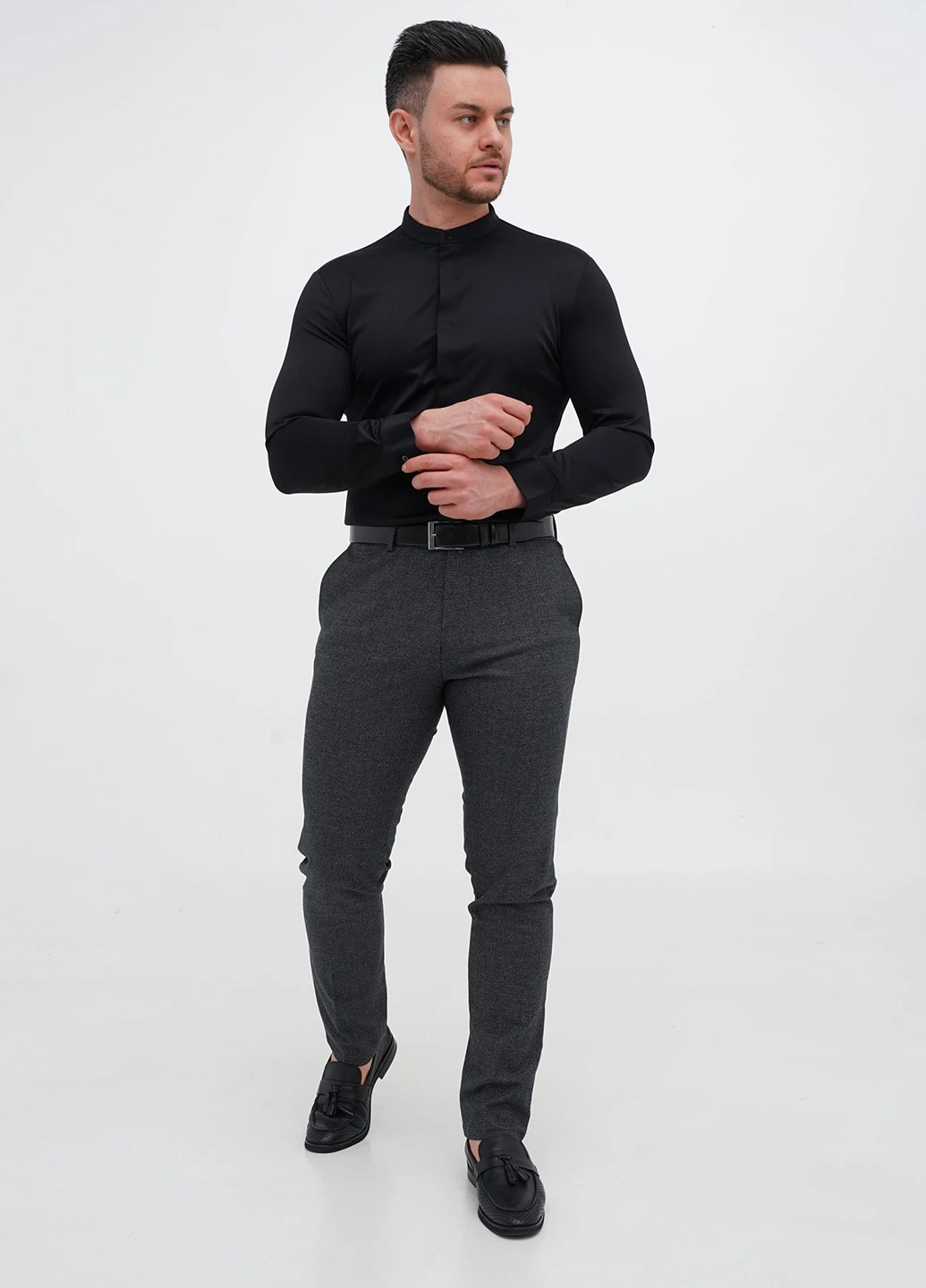 Черная вечерний, кэжуал рубашка однотонная Trend Collection
