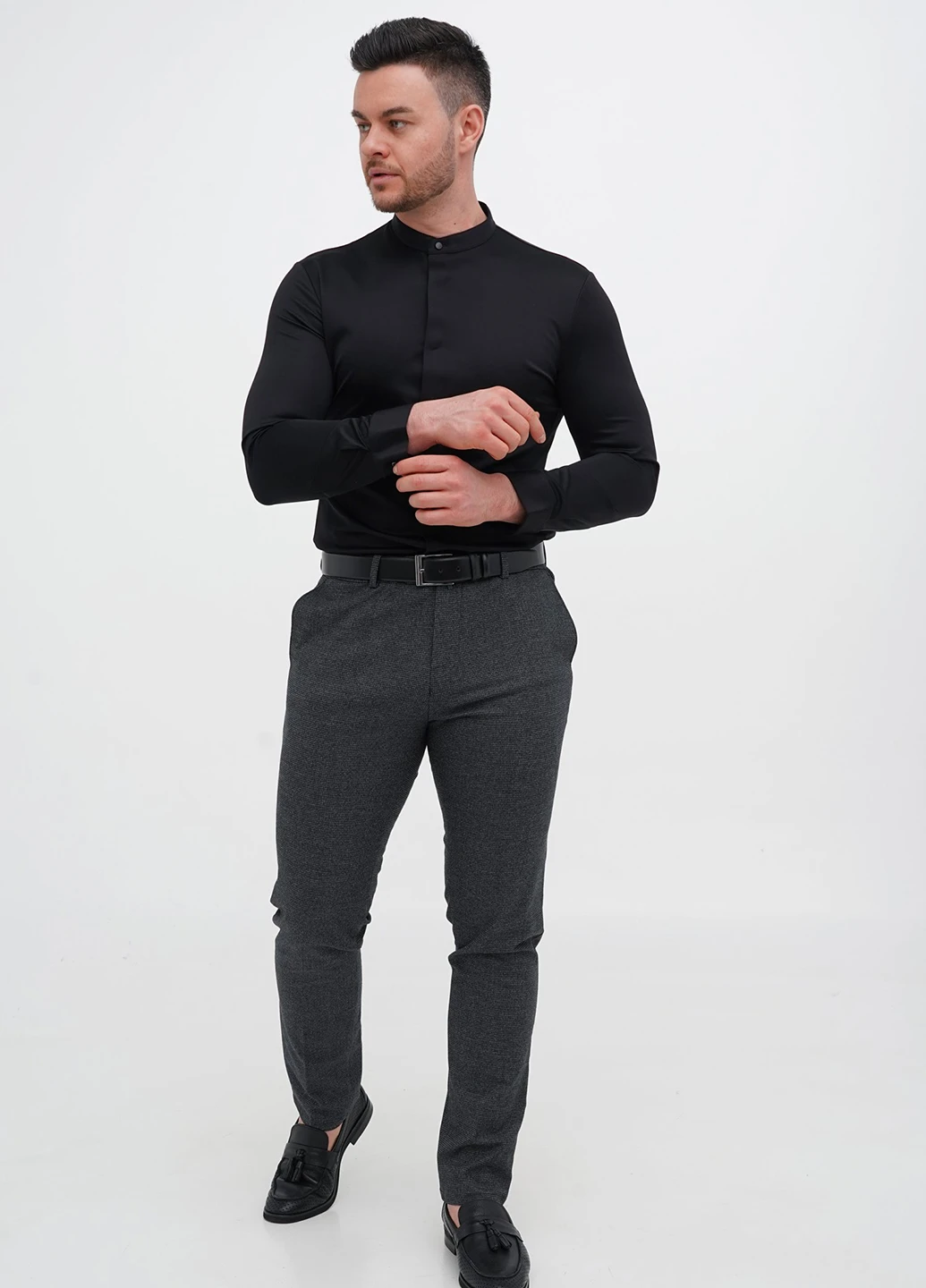 Черная вечерний, кэжуал рубашка однотонная Trend Collection