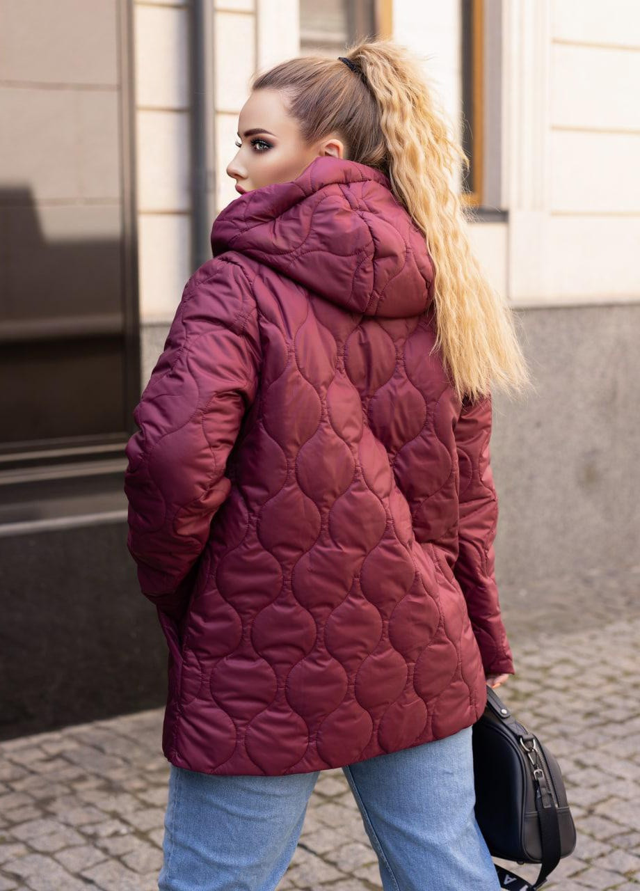 Темно-бордова жіноча тепла куртка бордового кольору р.50/52 375465 New Trend