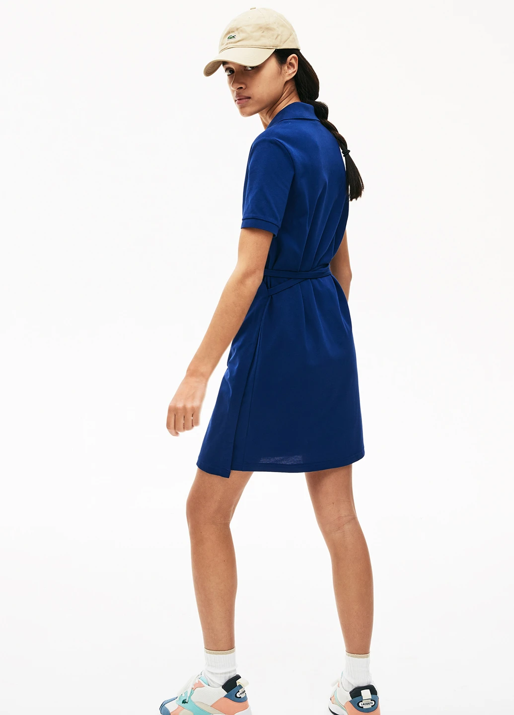 Синее кэжуал платье на запах Lacoste однотонное