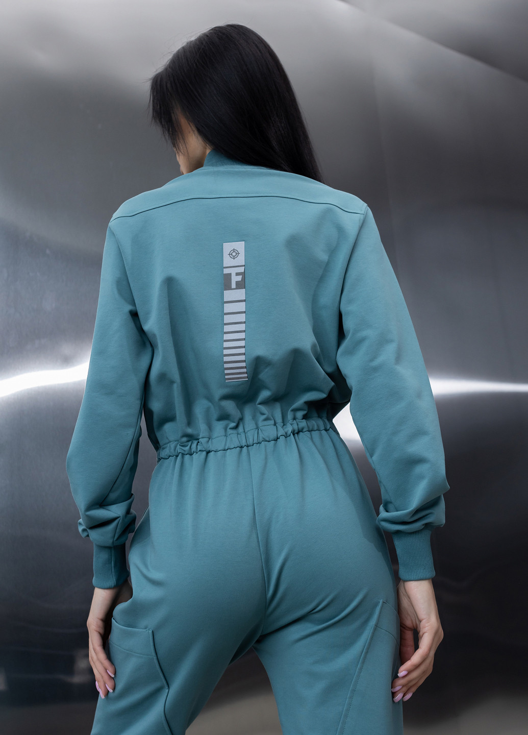 Бавовняний комбінезон з поясом та блискавкою TOTALFIT комбінезон-брюки однотонний синій кежуал, спортивний бавовна, двунитка