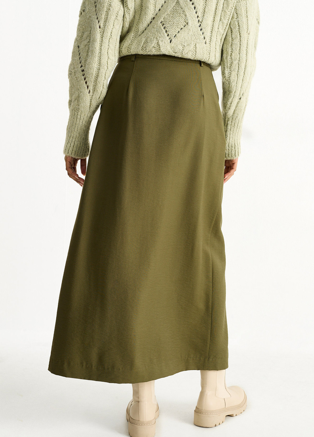 Оливковая (хаки) кэжуал однотонная юбка C&A на запах