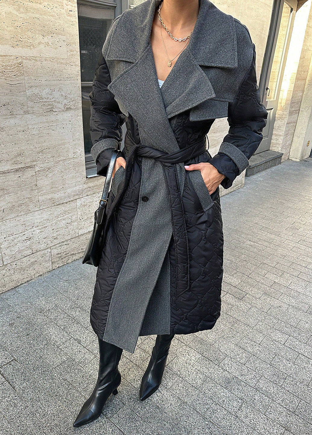 Темно-серое демисезонное Пальто двубортное SHEIN