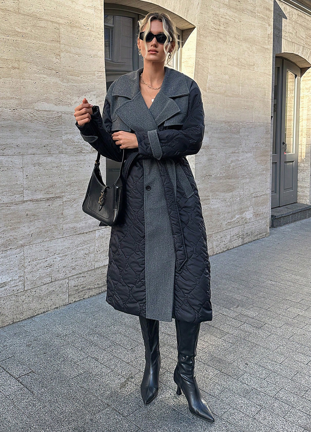 Темно-серое демисезонное Пальто двубортное SHEIN