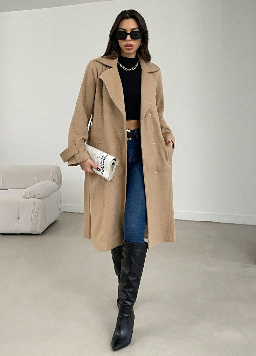 Кремове демісезонне Пальто однобортне SHEIN