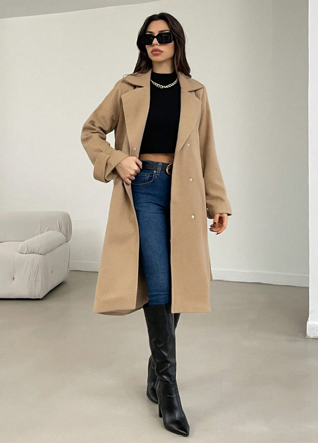 Кремове демісезонне Пальто однобортне SHEIN