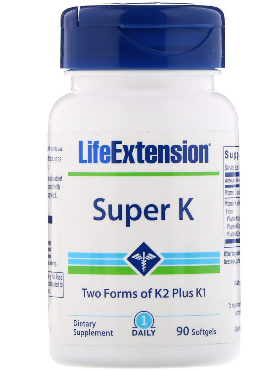 Витамин К в двух формах ( К2 + К1),, Super K, 90 капсул Life Extension (228291721)