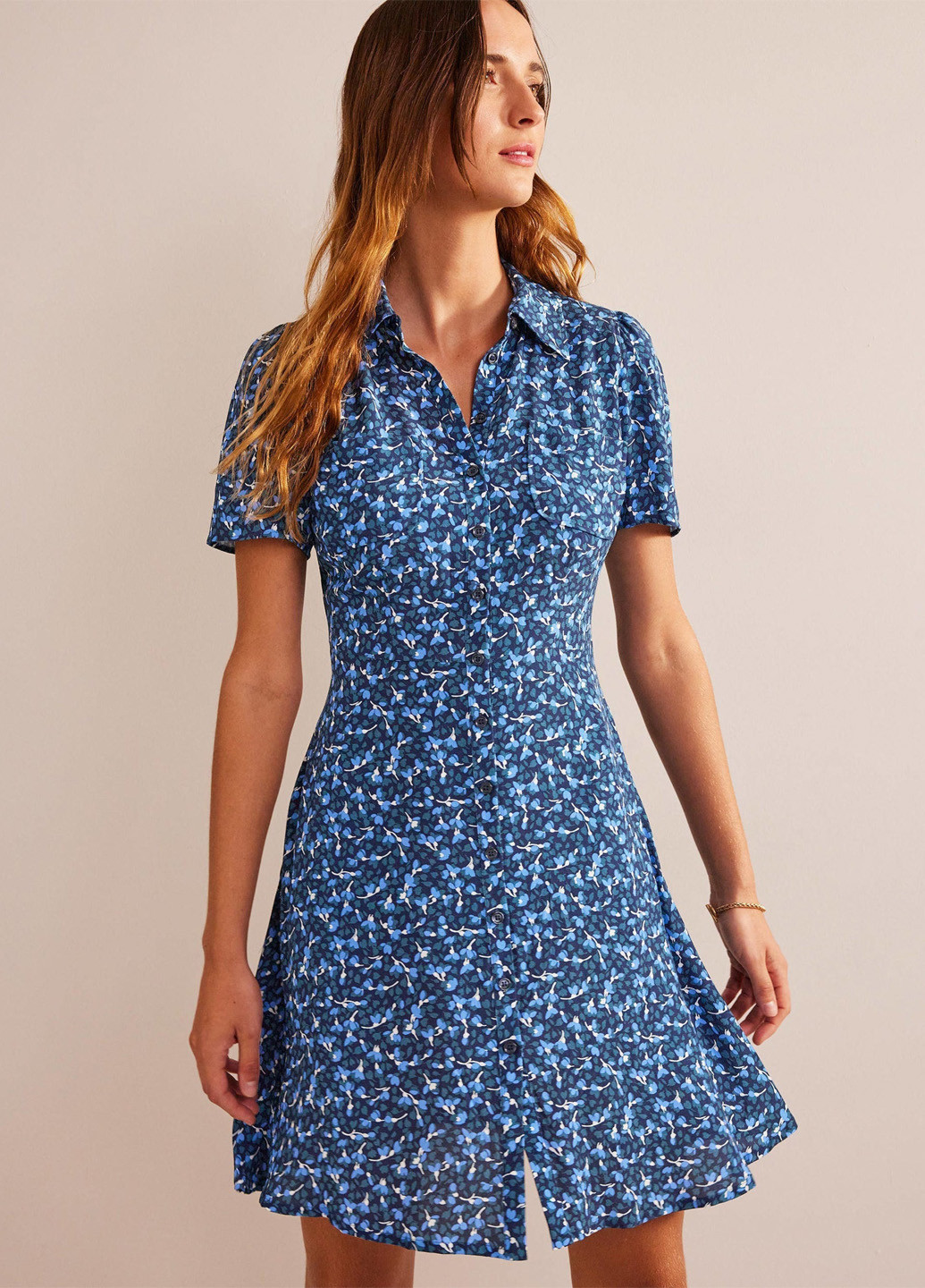 Синее кэжуал платье рубашка Boden с цветочным принтом