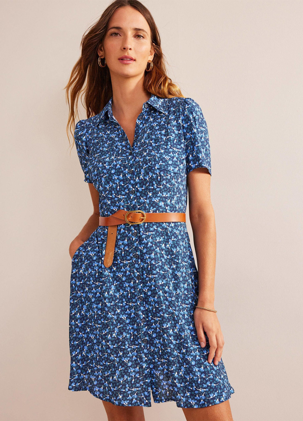 Синее кэжуал платье рубашка Boden с цветочным принтом